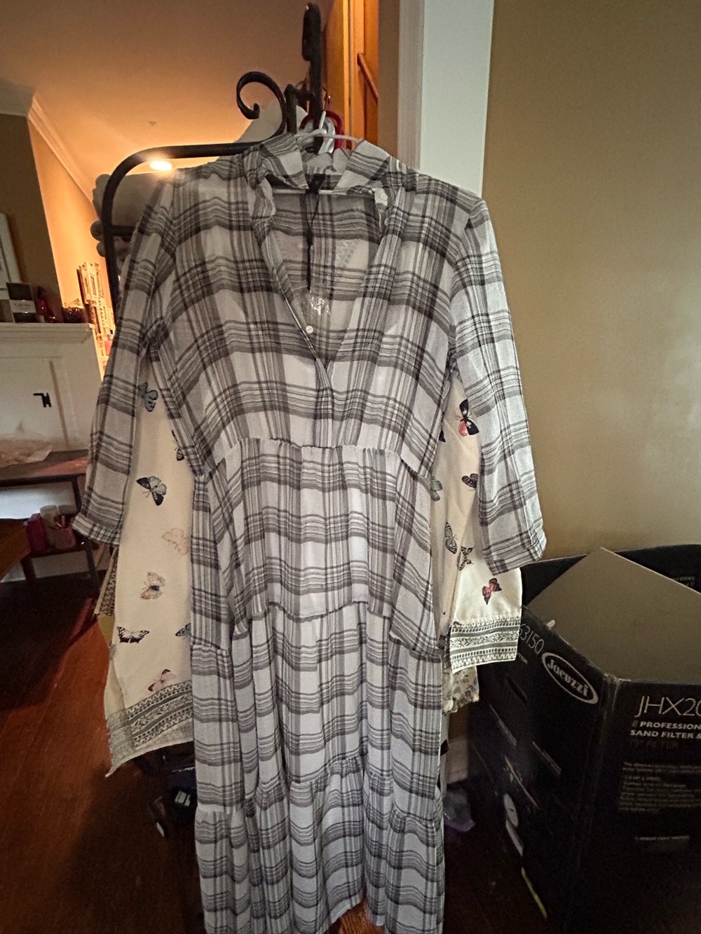 Y.A.S Plaid Long Sleeve Tiered Maxi Dress - Gray, NWT